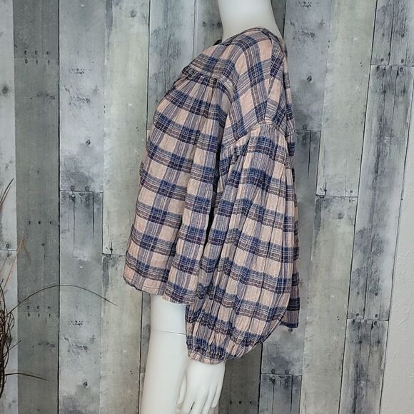 Free People Jessi Plaid Top In Grey Combo - Picture 5 of 9